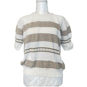 Vintage 80s Carriage Court Classic White Green Grecian Cotton Knit Top Sz Medium